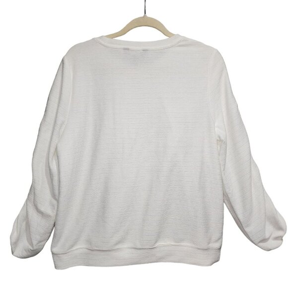 Simply Vera Vera Wang Womens White Ruched Sleeve Top Sweater Crewneck Size Large - Picture 2 of 9